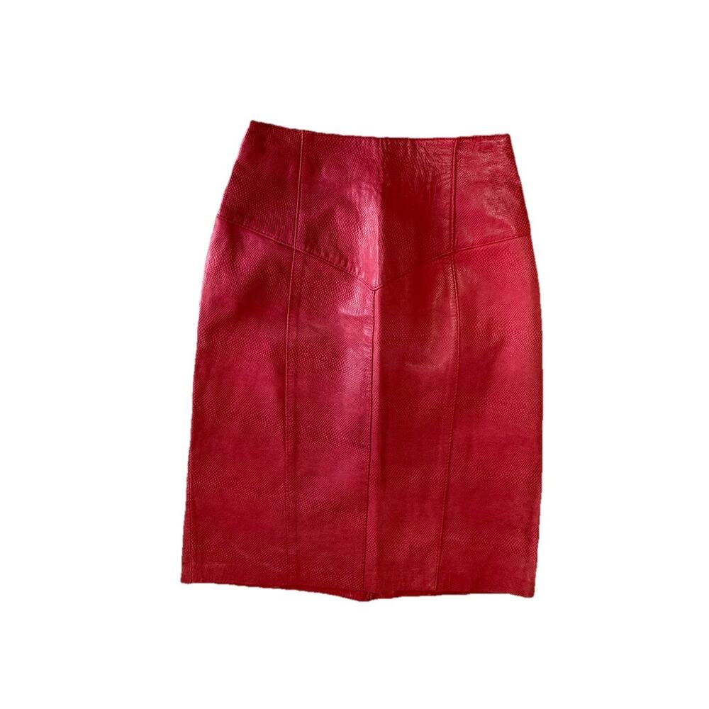 Rare Marc Hazout Genuine Leather Skirt Red Sz 6 Vintage 80s Union-Made Pencil